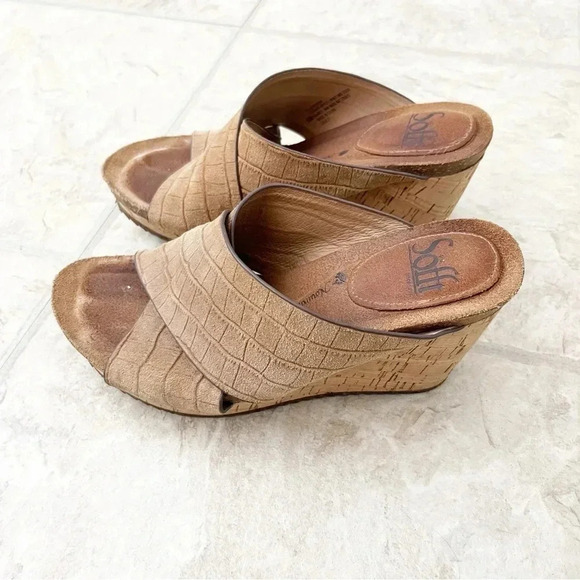 Sofft Leather Ciera Croc Embossed Wood Wedge Open Toe Sandals Shoes Size 6 - Picture 4 of 8